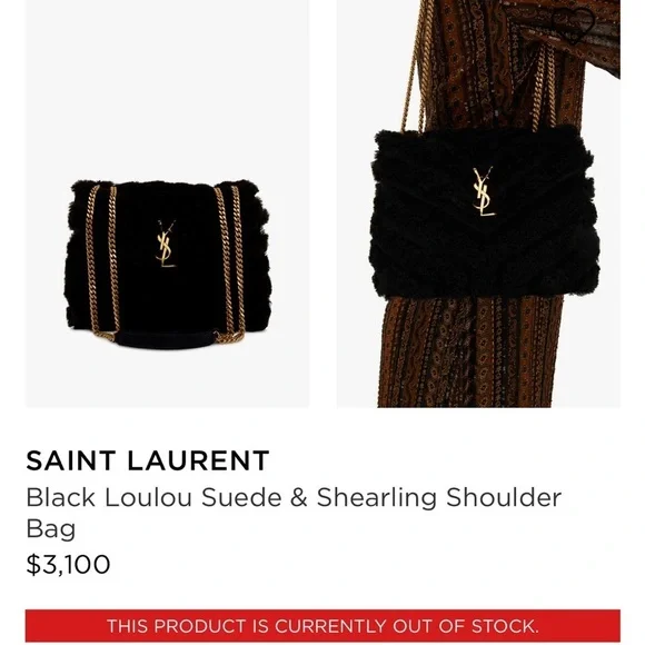 Authentic Yves Saint Laurent Black Loulou Suede & Shearling Shoulder Bag - Picture 2 of 13